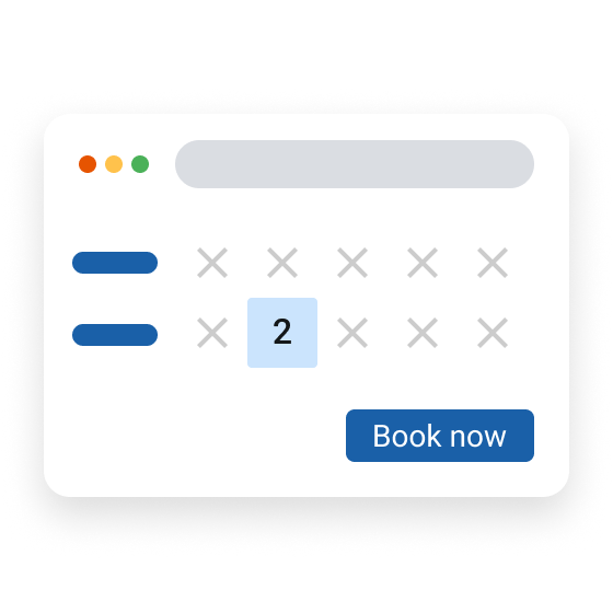 Preview of the reservation website with a 'Book now' button