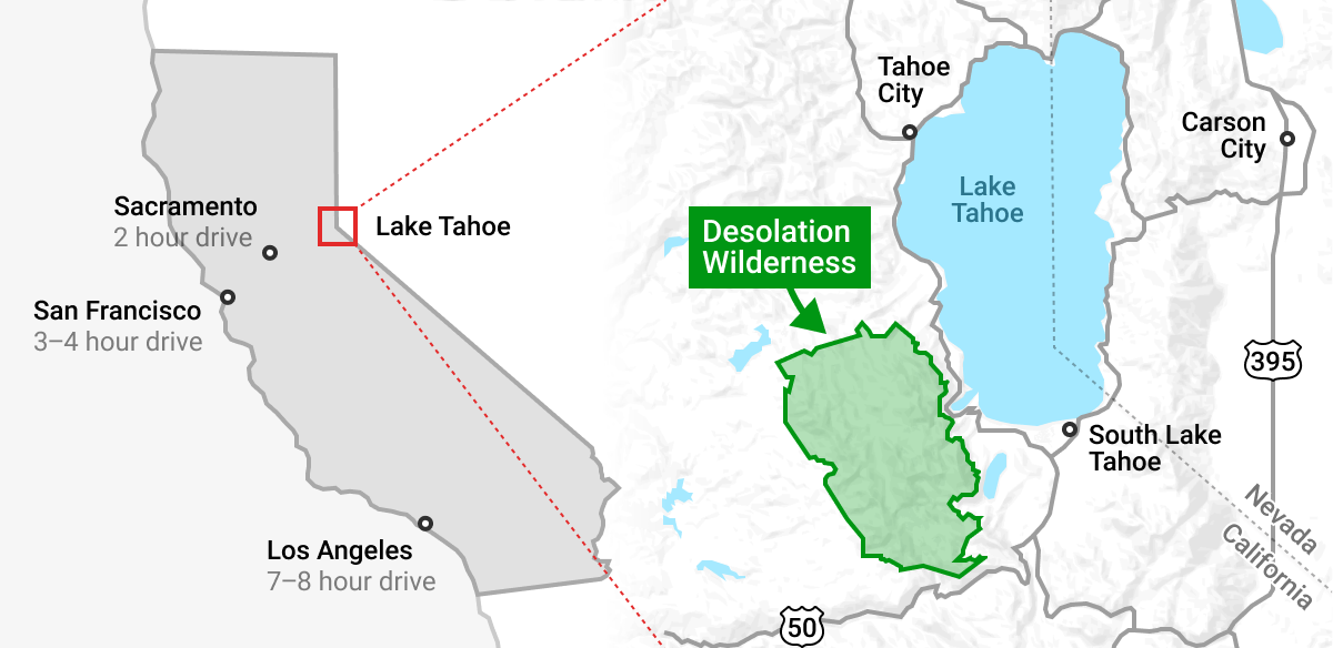 Map of Lake Tahoe and Desolation Wilderness